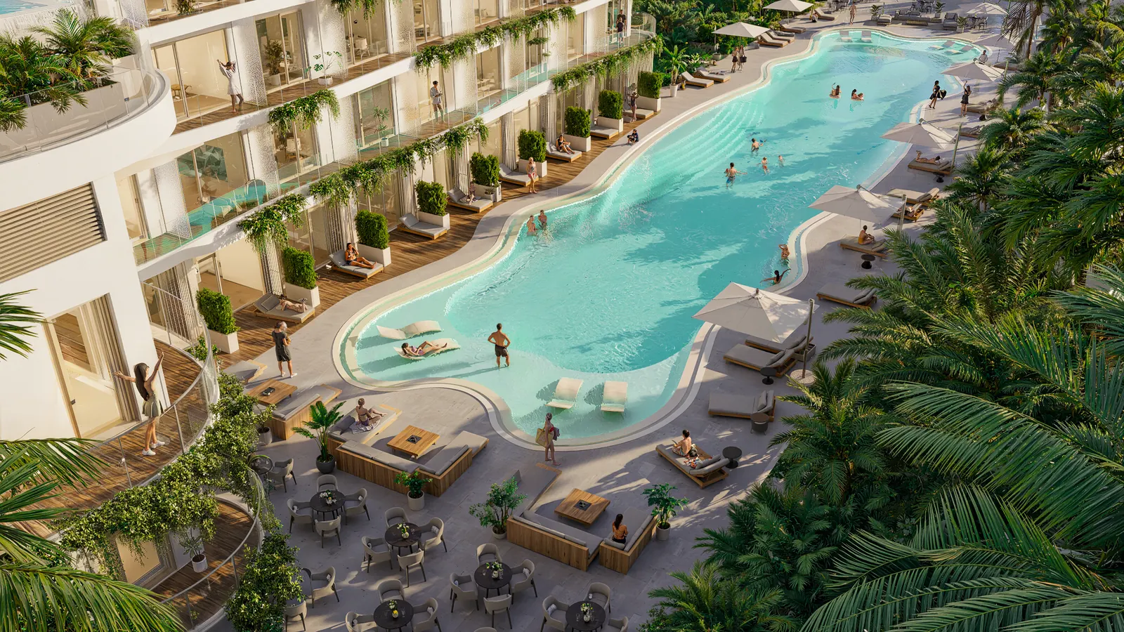 Вид сверху на бассейновую зону Ramada Residences