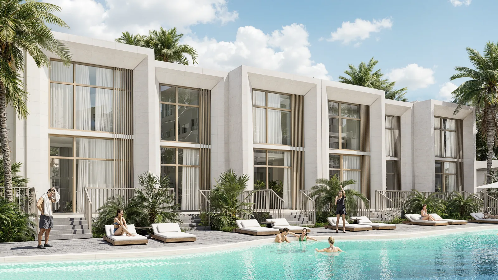 Дневной фасад премиальных вилл Ramada Residences у бассейна